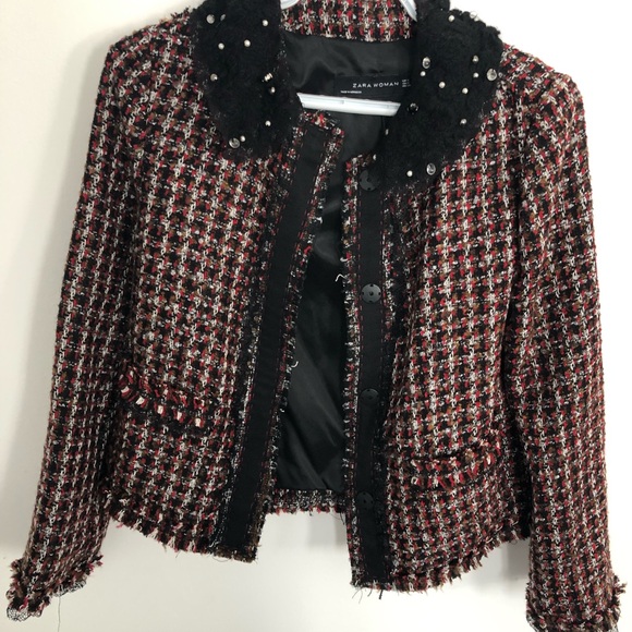 Zara Jackets & Blazers - Zara Women's Chic Black and Red Tweed Blazer knitted